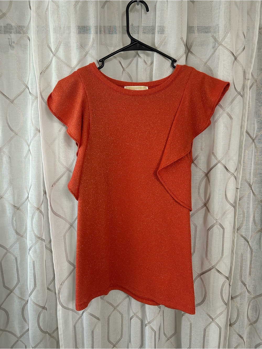 Michael Kors Orange Sparkle Ruffle Sleeve Top